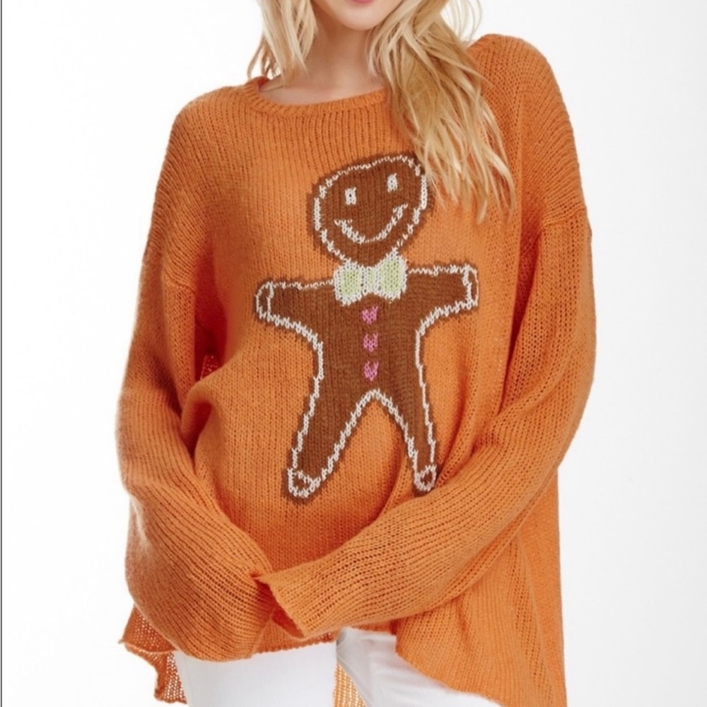 Wildfox White Label Gingerbread Man Sweater Christmas Holiday Oversized